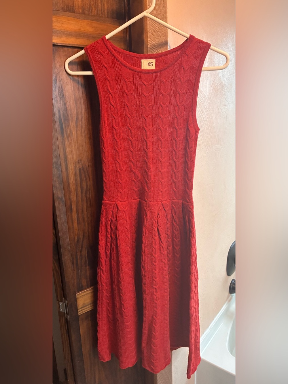 Anthropologie Far From Close 100% Wool Burnt Orange Cable Knit Dress